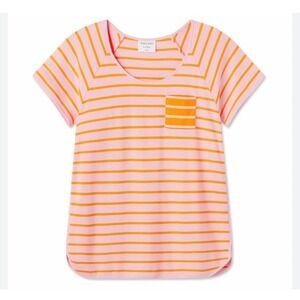 Atlantic Pacific Lake Striped Pink Orange Cotton Tee Shirt Women's Medium